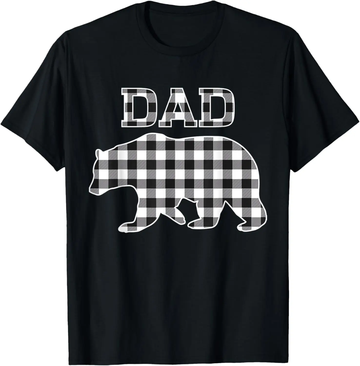 Mens Buffalo Black and White Plaid Dad Bear Christmas Pajama T-Shirt