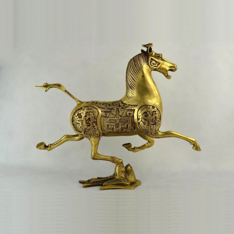 Elaborate Chinese hand-carved brass statue -  a horse stepped on Swallow