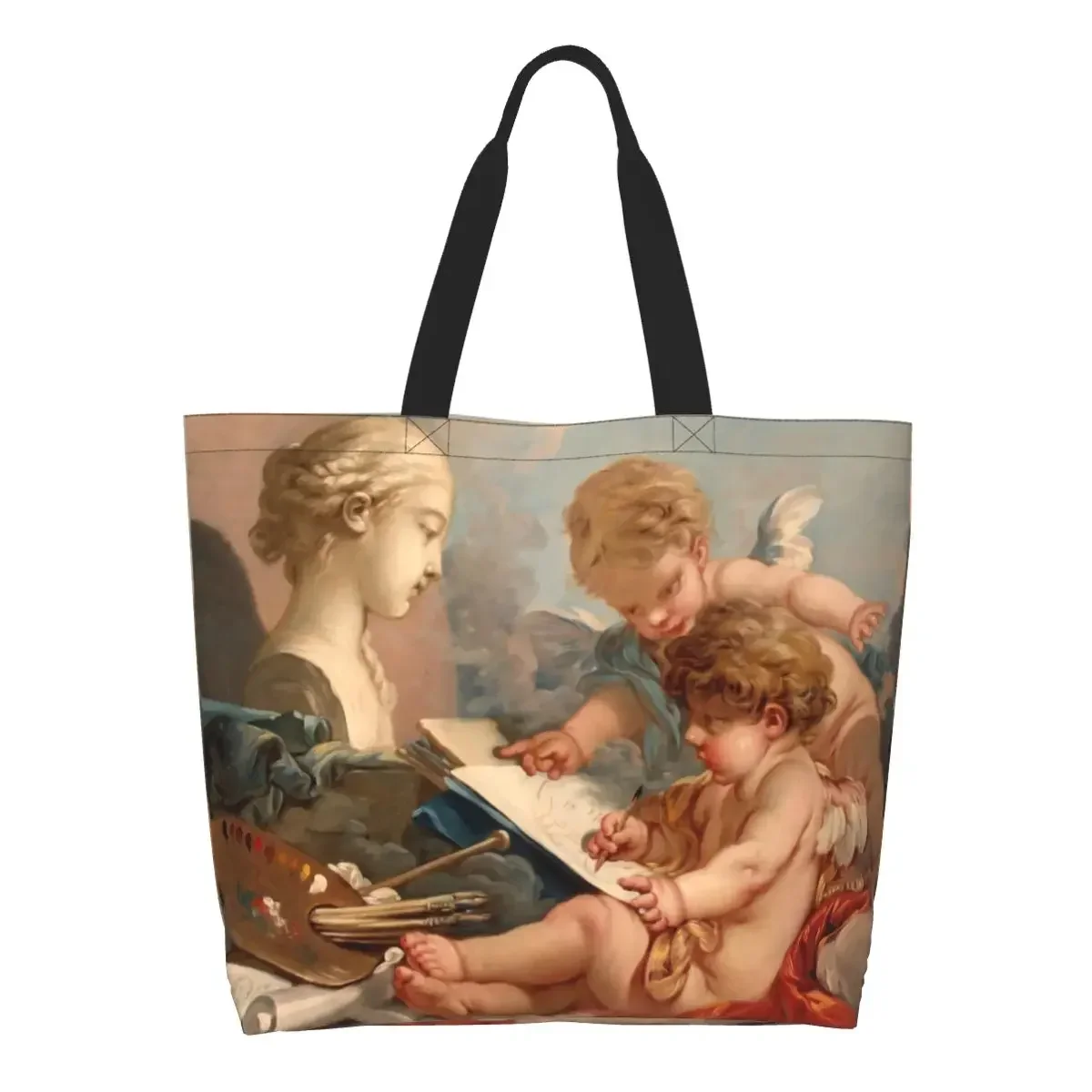 

Aesthetic Renaissance Angel Cherub Shopping Bag Shoulder Canvas Tote Bag Washable Boucher Rococo Art Groceries Shopper Bags