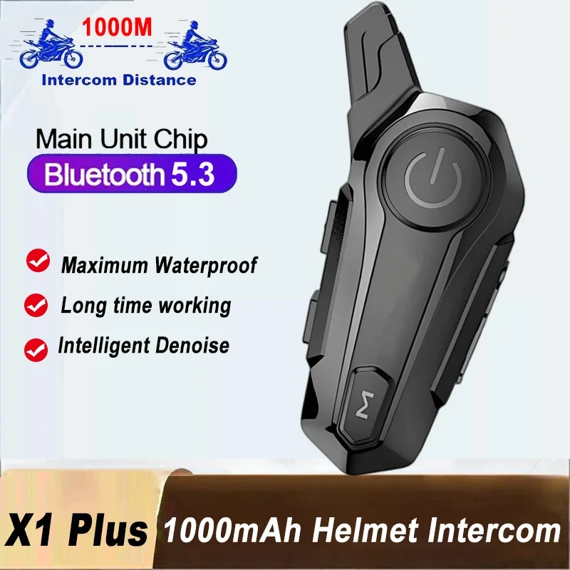 ZHIYU X1 Plus Motorcycle Bluetooth Intercom Helmet Headset For 2 Riders 1000M Motor Interphone Speaker Walkie Talkie