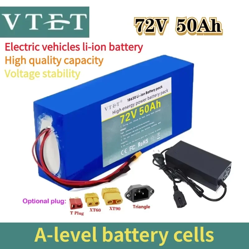 2024 New 72V 50-10Ah 18650 Lithium Battery Pack Electric High Quality Battery 3000W BMS High Power Battery + 84V 3A Charger DIY