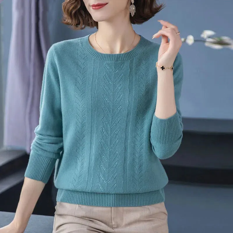 Women Sweaters New Spring Autumn Long Sleeve O-neck Diamond Knitted Jumper Pullovers Middle-aged Mother Sweater Knitwear Tops