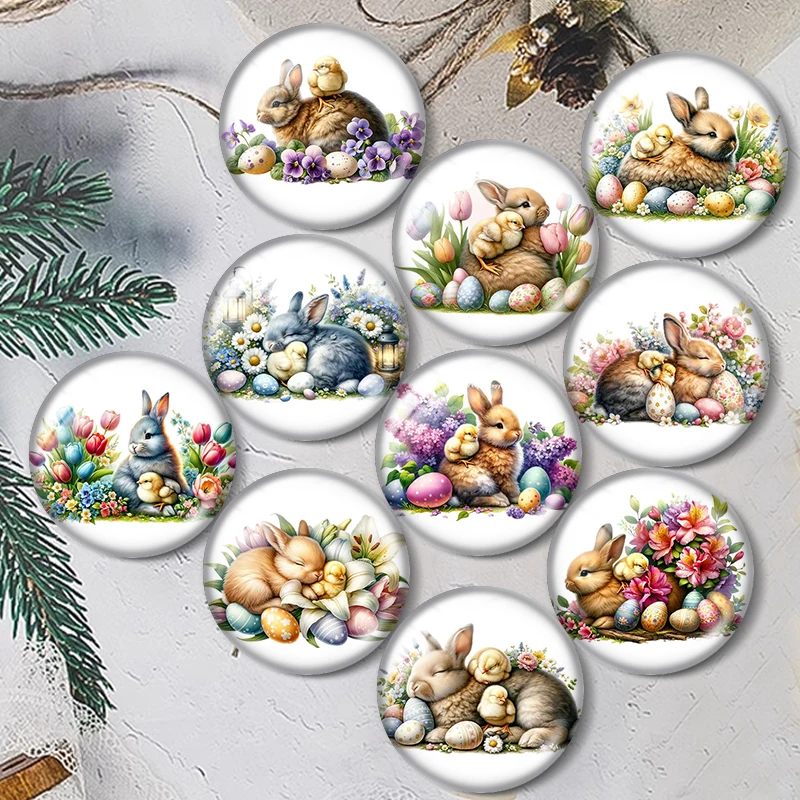 Easter bunny and chick 12/18/20/25mm glass cabochon  bracelet pendant rings for jewelry demo earrings back Making findings