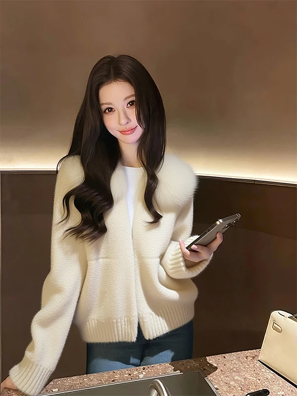 

Faionable Thi Warm Coat with Large Fur Collar for Women ort Sle Long Sve Stand Fit Ladies Winter Outerwear