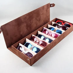 Glasses Case 8 Slot Grid Glasses Sunglasses Display Rack Holder Glasses Organizer Rectangle Reading Glasses Velvet Storage Box