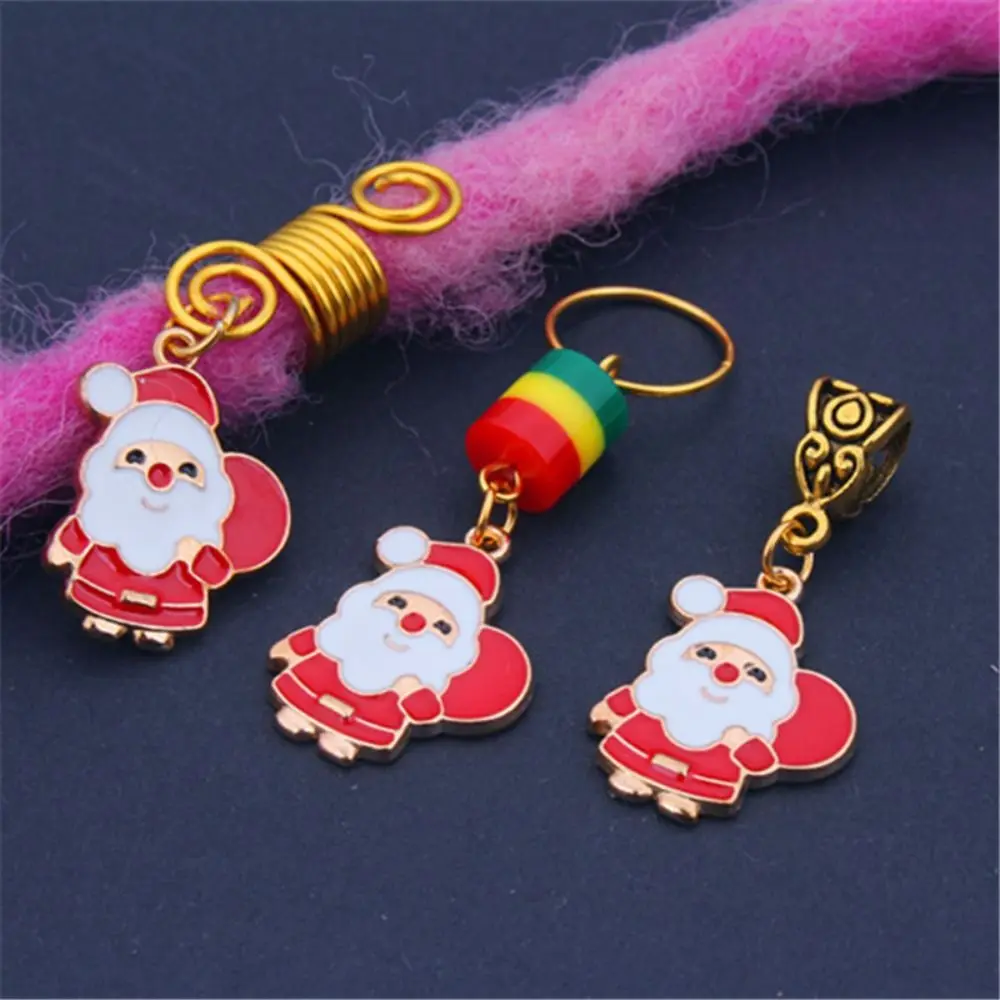 3 Pcs Sweet Gold Color Christmas Hair Ring Santa Claus Charm Dreadlocks Bead DIY Hair Braid Hair Braid Tubes Gift