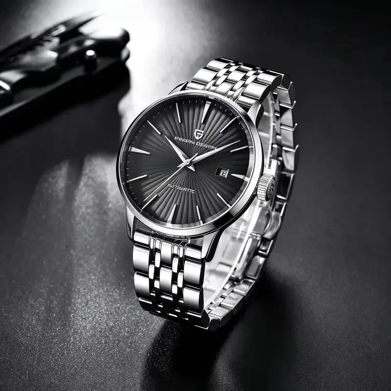 Pagani Design PD-2770 Men Automatic Mechanical Watch Purple Sunburst Dial Brown Leather Strap Business Waterproof Dress Wristwat