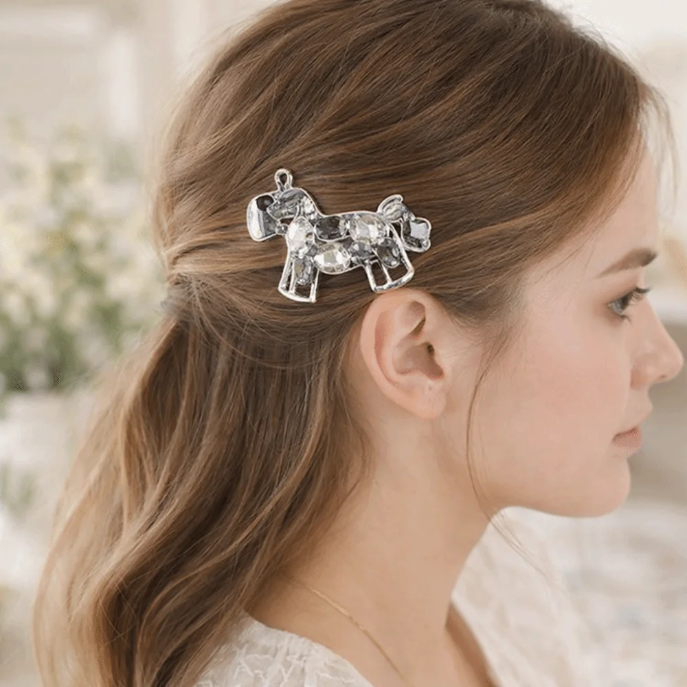 

Fashion Zinc Alloy Horse Hairpin Colored Y2K Cartoon Hair Clip Chinese Side Clip Rhinestone Edge Clip Year of The Horse