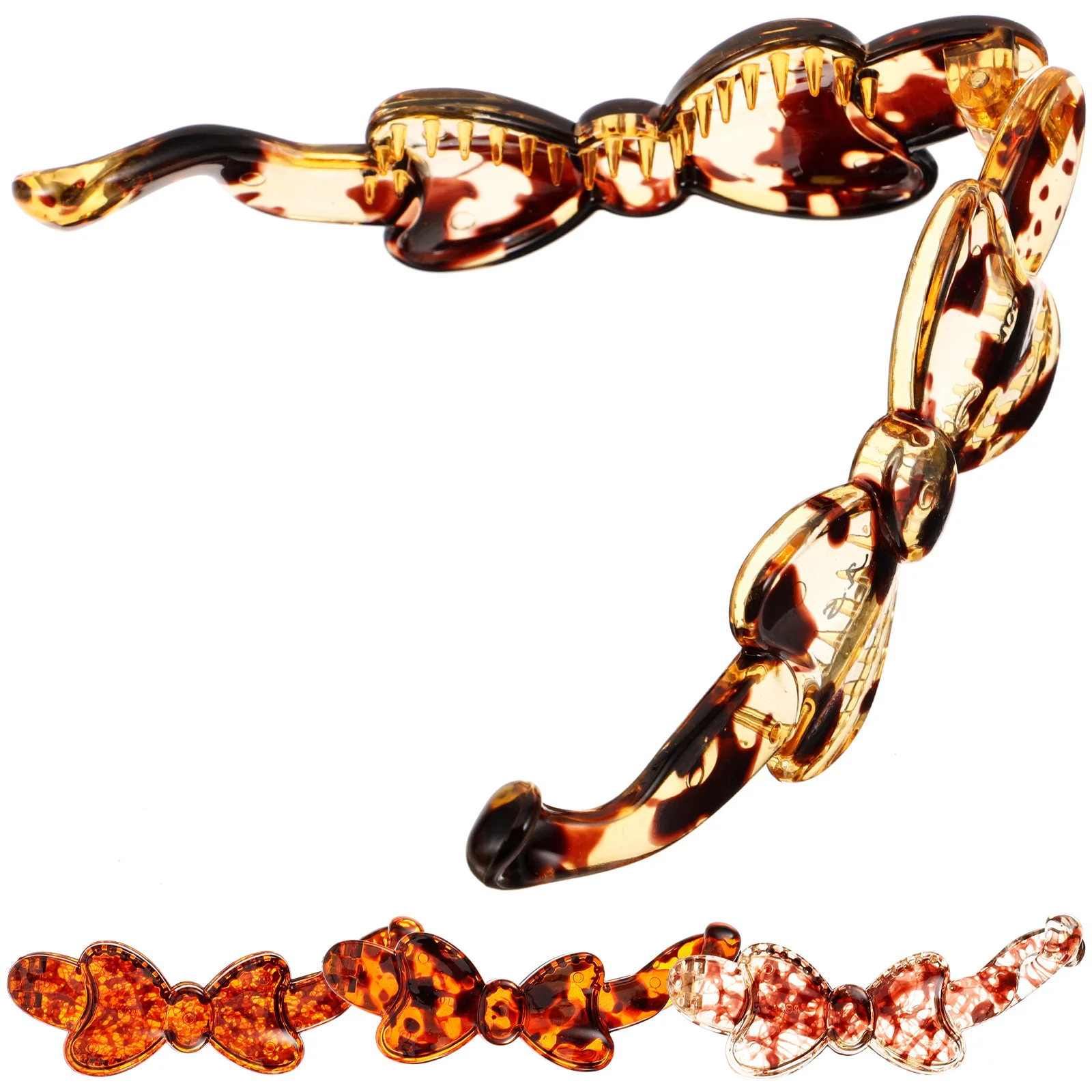 

4pcs Resin Hair Clips Set for Women Toothed Curls Curly Updo Accessories Banana Pins Brown Sprayed Hair Thick Long
