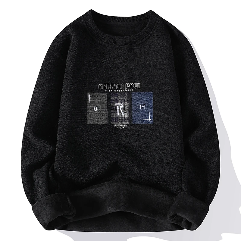 2023 Autumn and Winter Men's Plush and Thick Sweater Loose and Casual Korean Version Versatile Knit Sweater for Warmth and Layer