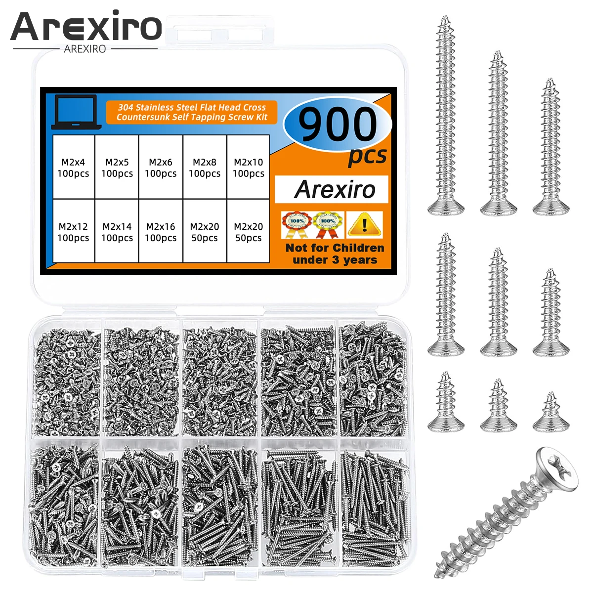 

900Pcs M2 Screws for Wood Screws Assortment, Self Tapping Screws, Small Self-tapping Screws Silver
