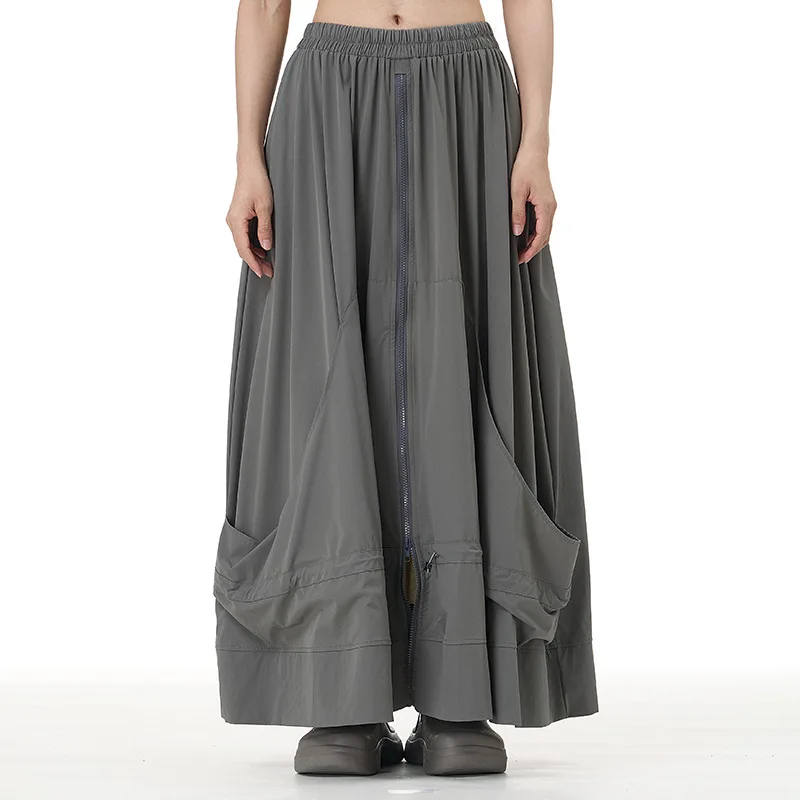 SuperAen Japan Style Zipper Patchwork 2026 Autumn and Winter New Oversize Women's Skirts Solid Color Loose Skirts