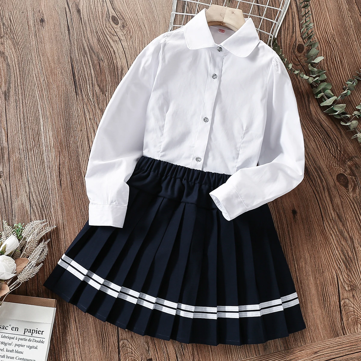 

School Uniform Shirts Sets for Girls Baby Clothes Toddler Spring Children Teenagers Costumes Kids Suit Outfits 2 3 5 6 7 8 Years