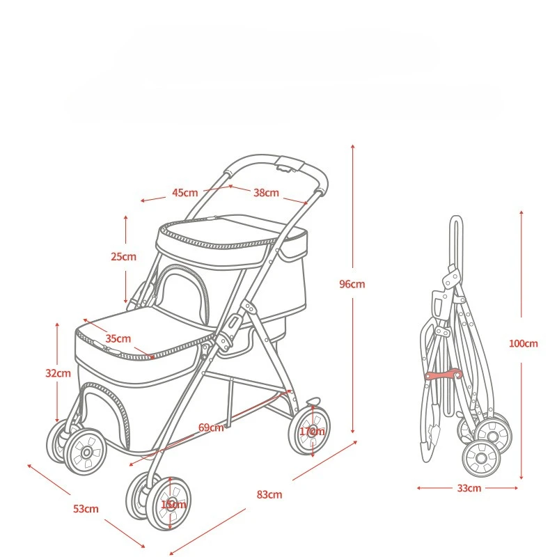 عربة أطفال محمولة بطبقة مزدوجة للحيوانات الأليفة خفيفة الوزن للغاية وقابلة للطي ومساحة كبيرة عربة أطفال للقطط والكلاب للسفر في الهواء الطلق عربة أطفال للحيوانات الأليفة