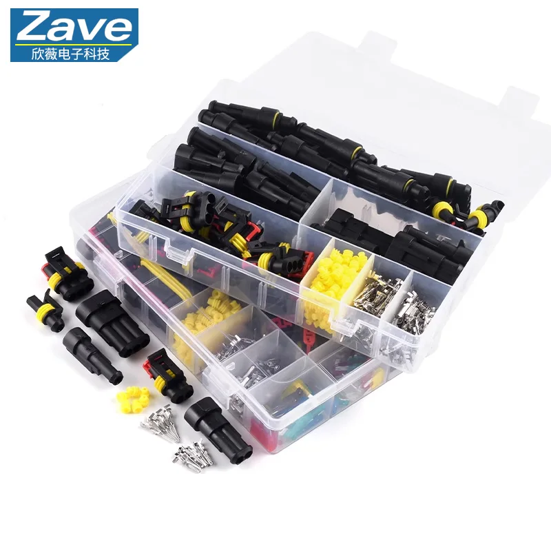 Kits de conectores automotivos à prova d'água (240/352/408/708 unidades) com chicotes de terminais plug-in macho-fêmea, 1-6 pinos