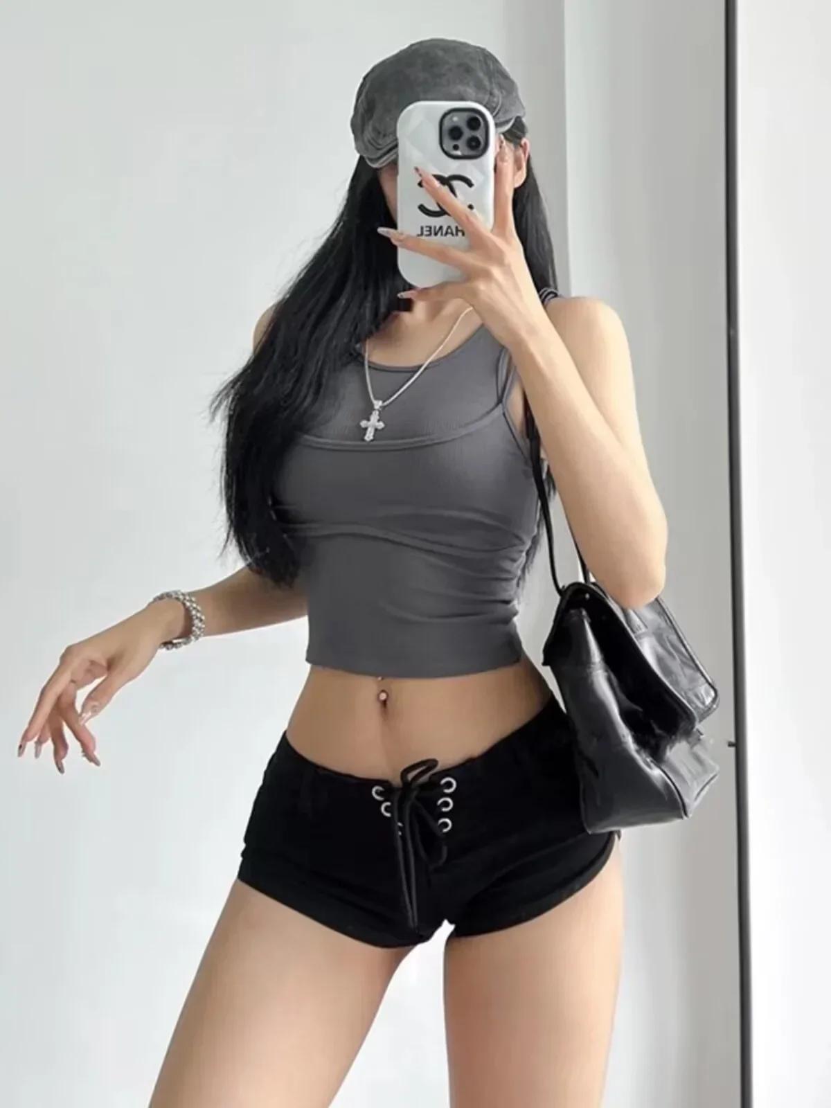 Mini pantalones cortos vaqueros Retro americanos de tiro bajo para mujer, ropa de calle, pantalones vaqueros cortos góticos ajustados Y2k, pantalones cortos sexys para chica