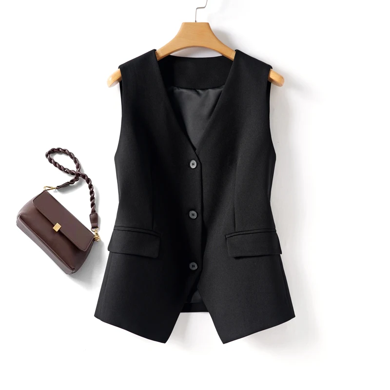 

V Neck Single-Breasted Slim Vest for Women in Spring and Autum Fashionable Slimming Look Workplace Versatile Top Outer Wear
