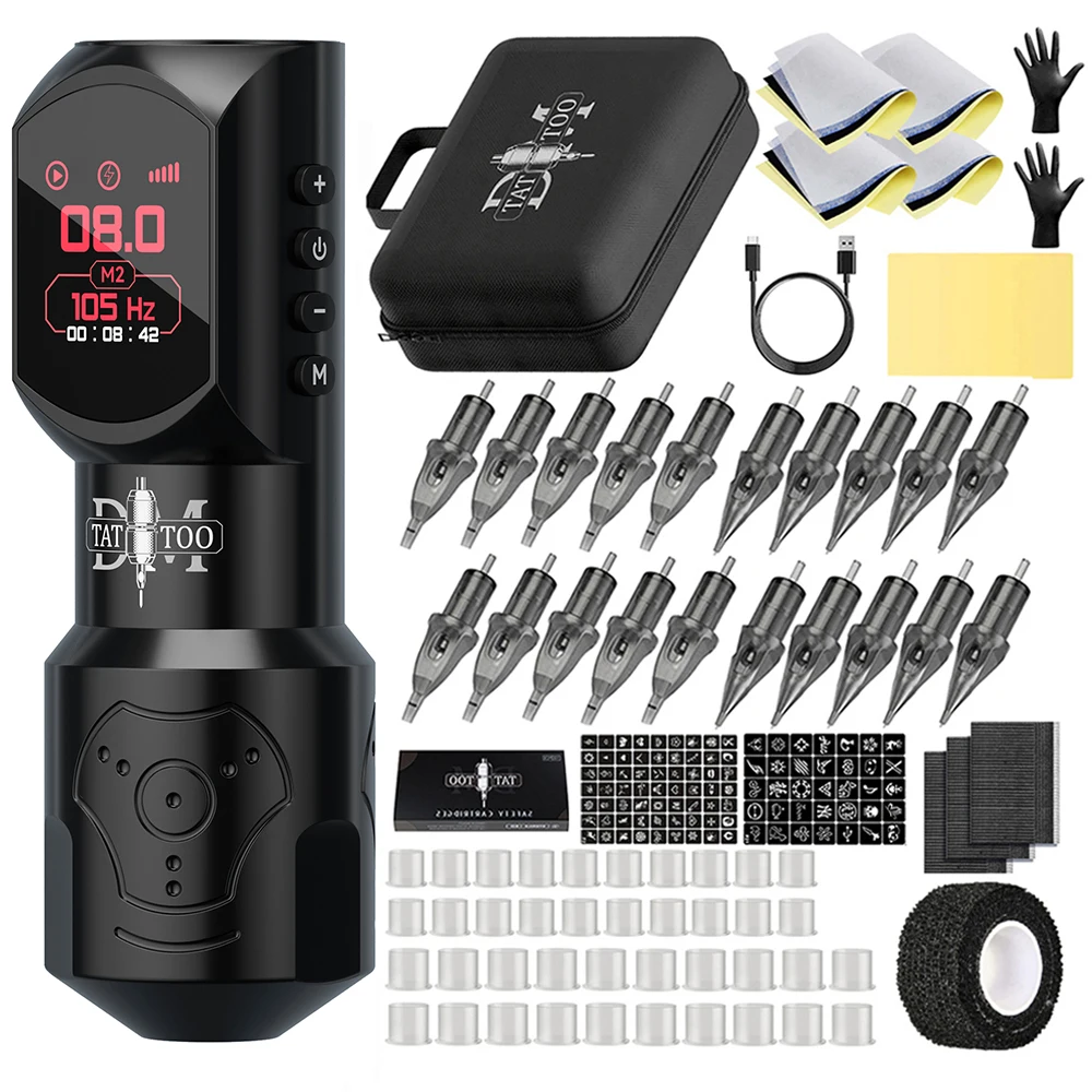 

DM Red-dragon Wireless Tattoo Pen Kit with 4.0 Stroke Large Color Screen Digital Display Permanent Makeup Tattoo Machine Kit