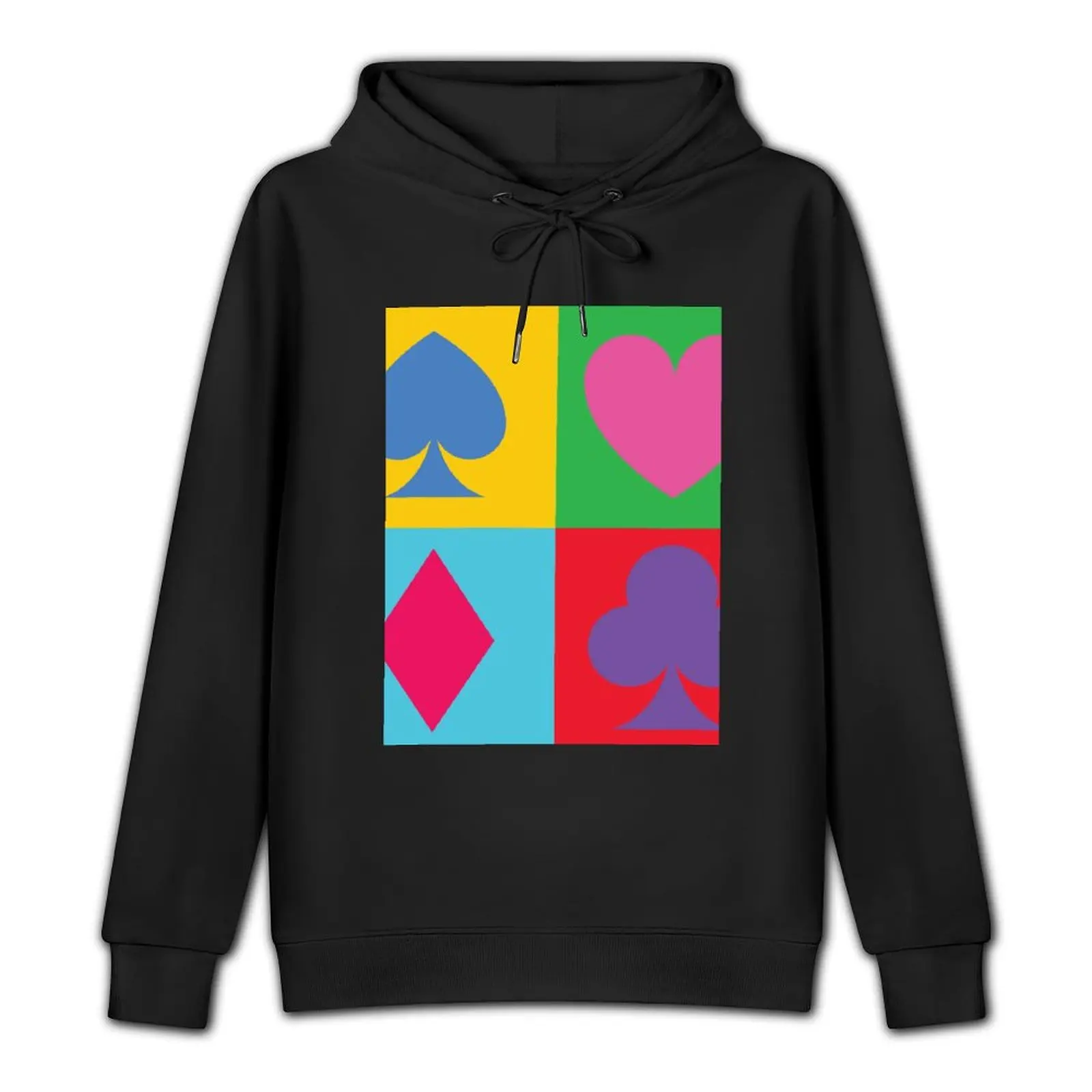 Pop Art Playing Card Suits - Spades, Hearts, Diamonds, Clubs. For duplicate bridge players. Pullover Hoodie