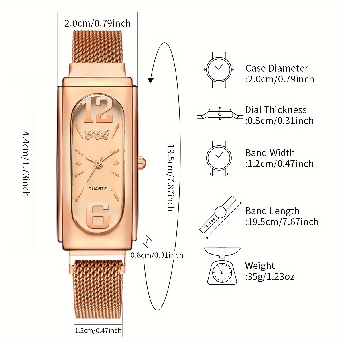 Fashion Women Rectangle Dial Quartz Watch With Bracelet (Box Not Included)