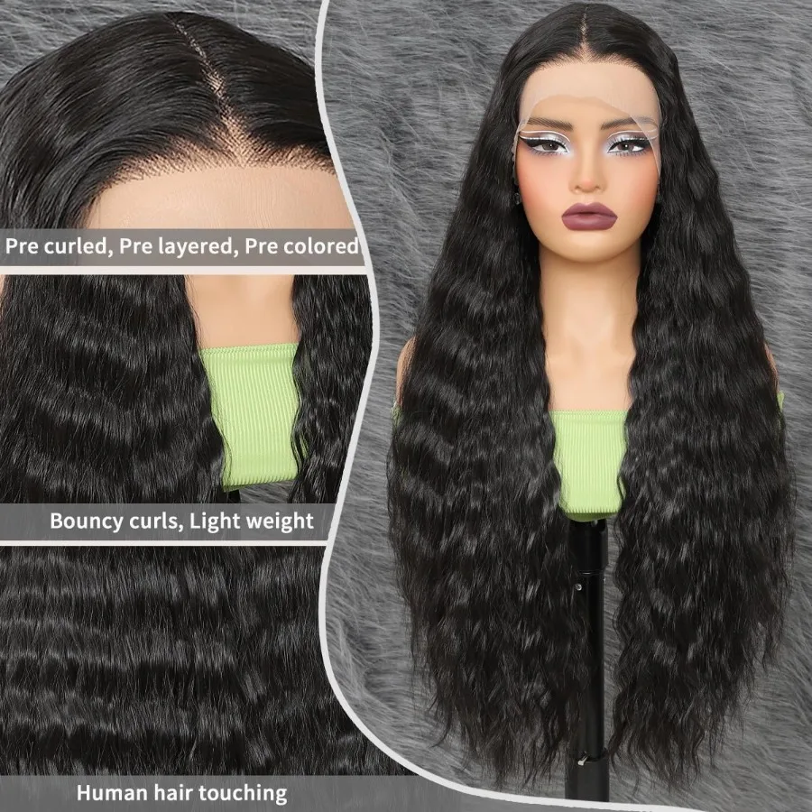 باروكات أمامية من الدانتيل الاصطناعية شعر مستعار مموج طبيعي منتفخ مسبقًا جاهز للارتداء بدون صمغ 13x4x1 الجزء الأوسط من الدانتيل الأمامي للنساء السود داي