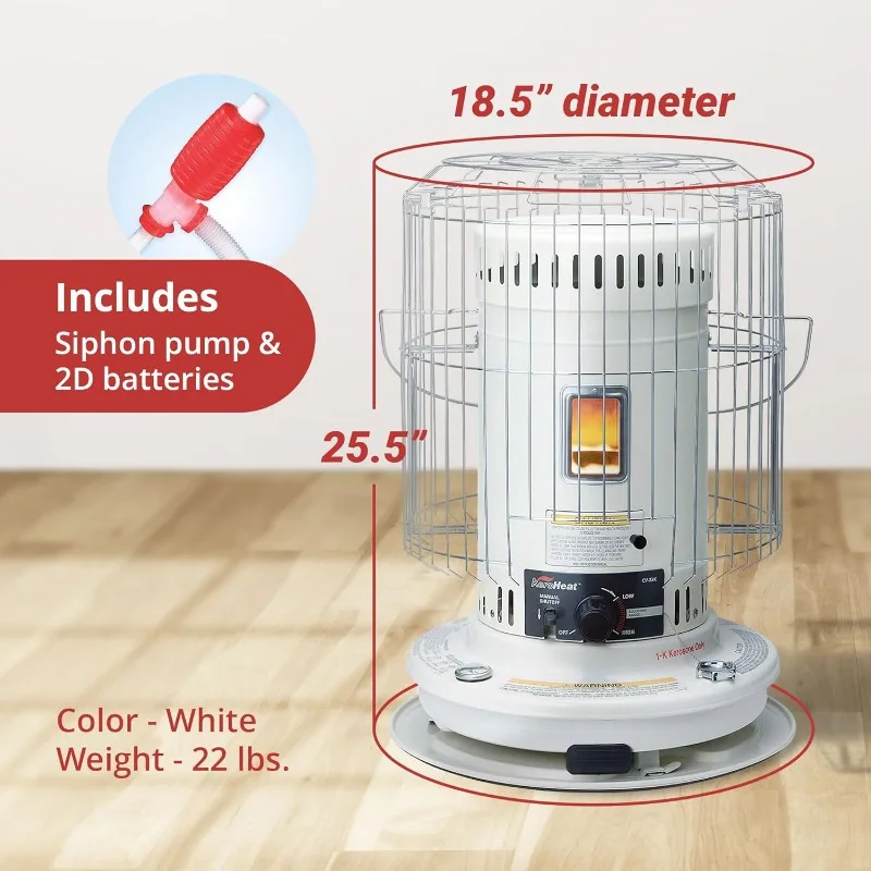 KeroHeat Sengoku Indoor & Outdoor Kerosene Heater, 23,500 BTU, Portable Use, White