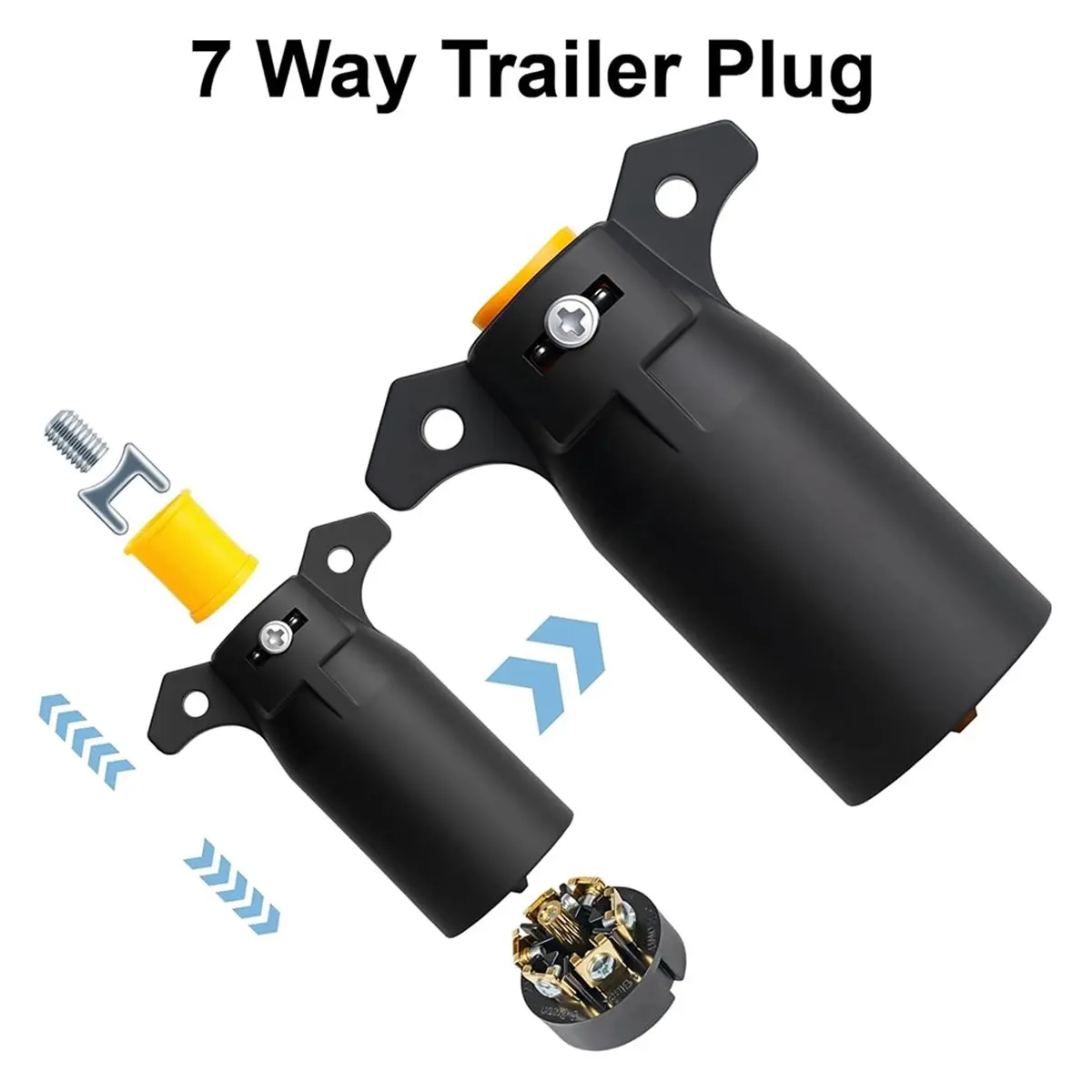 A50U 7 Way Trailer Plug (2 Pack), 12V 7 Pin Trailer Wiring Replacement Plug, 7 Point Round RV-Style Trailer Light Connector