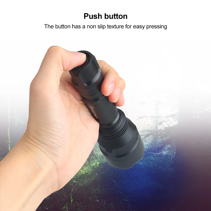 مصباح يدوي ملون قابل لإعادة الشحن مقاوم للماء بالأزرق والأشعة فوق البنفسجية، قادر على إضاءة 50-80 مترًا، مناسب للتخييم في الهواء الطلق