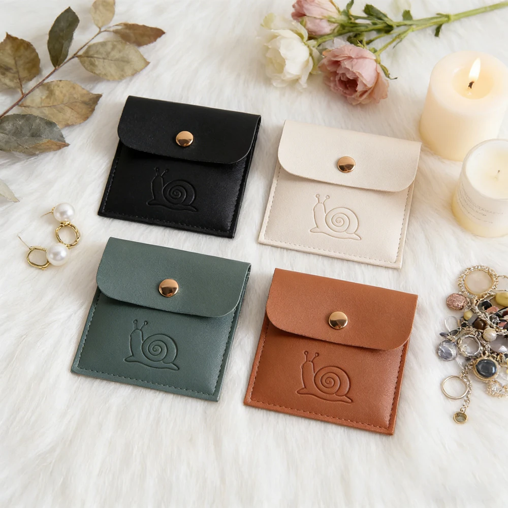 

50 High Quality PU Leather Jewelry Pouches Personalization Snap Button Bags Rings Earrings Packaging Display Organizer Gift Bags