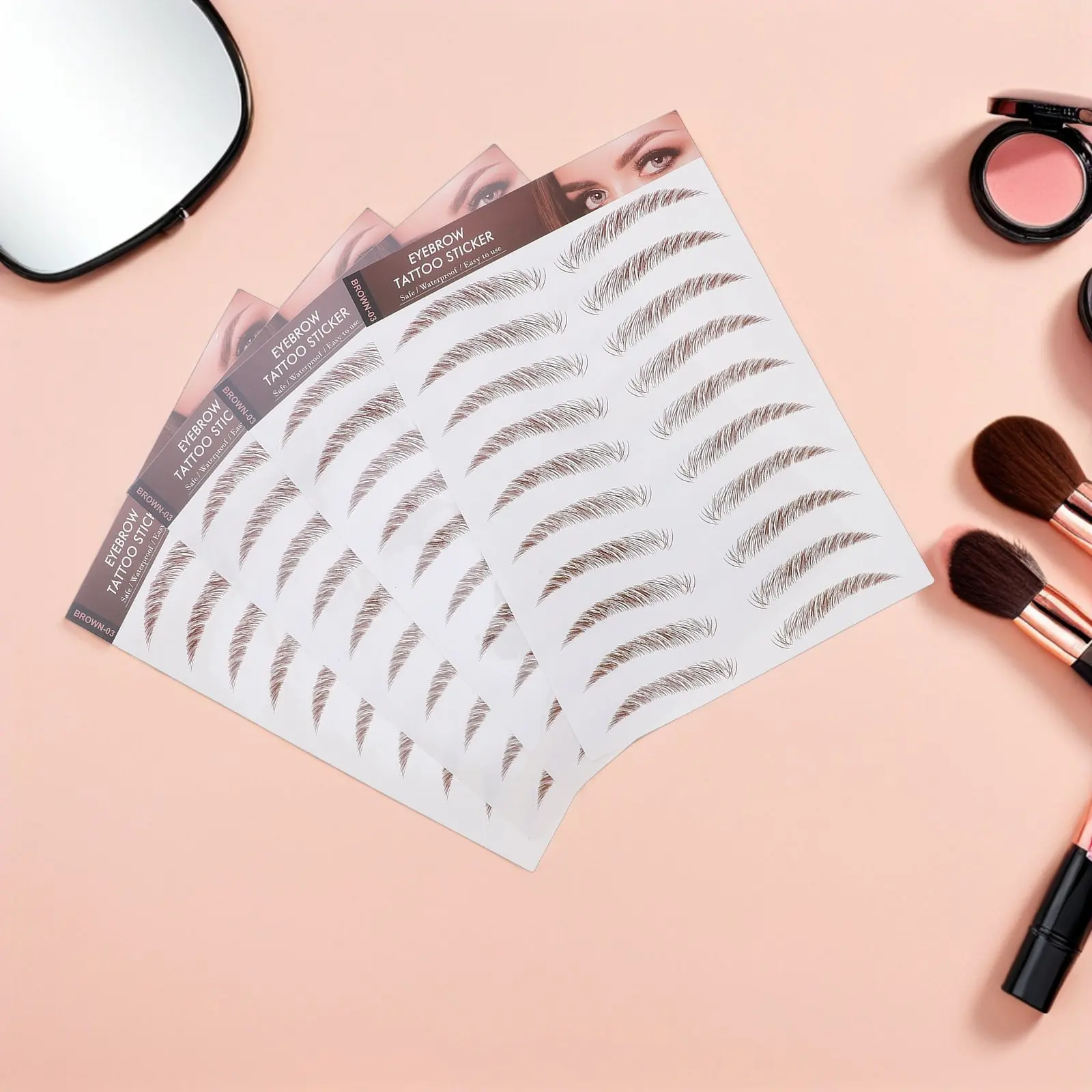 

4Pcs Eyebrow Stickers Water Transfer 6D Hair-Like False Eyebrows Cosmetics Reusable No Glue No Mess Flattering Face Shape Brow