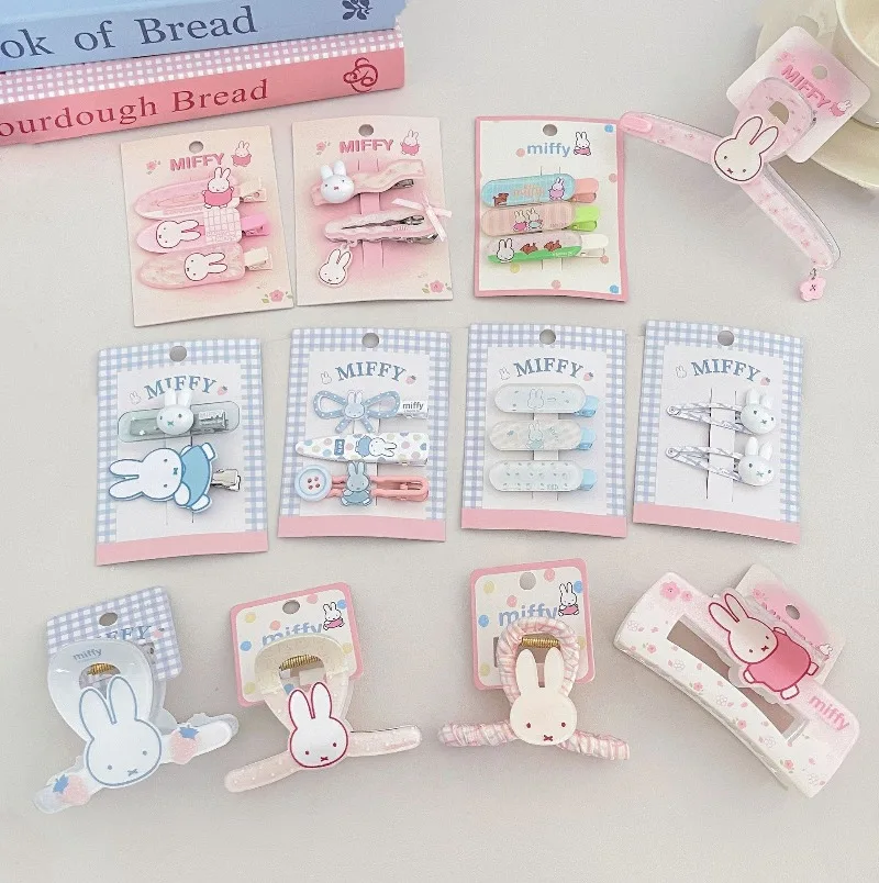 Cartoon Miffy Rabbit Checkered Series Hair Clip for Girls Kawaii Bow Duck Billed Clip One Word Clip Children's Festival Gift