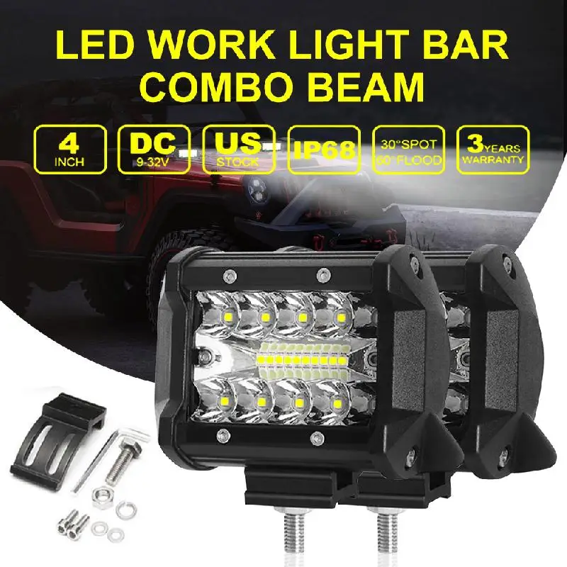 

1 Pair 4 In 60W LED Car Work Light Square Spotlight Fog Light Driving Work Light Waterproof for Off-Road Truck Exterior Lighting