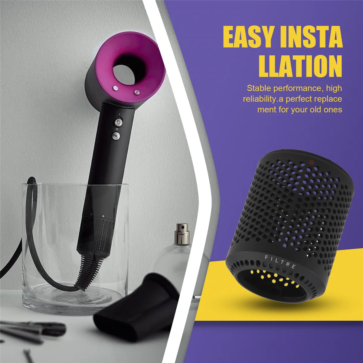 Adecuado para secador de pelo HD01 HD03 HD08 cubierta de filtro exterior a prueba de polvo accesorios para aspiradoras negro