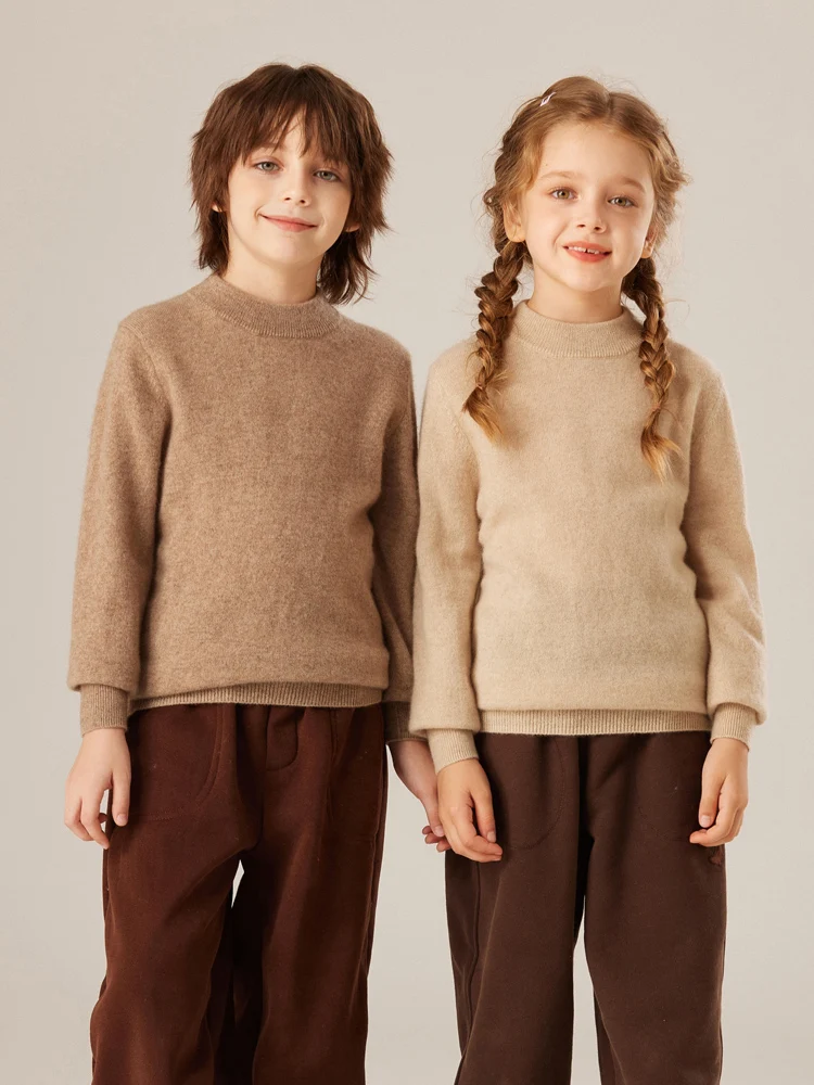 Children's Cashmere Sweater Mock Neck Pullover Basic Autumn Winter Boys Girls 100% Cashmere Knitwear Kids 12 Colors Clothing Top