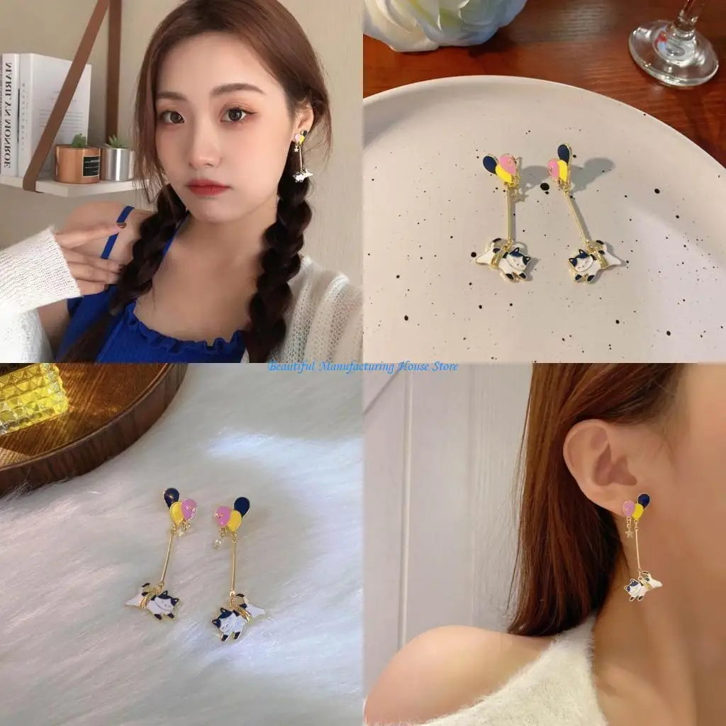 E56A Simulated Earring Colorful Balloons Ear Accessories Love Heart Star Ear