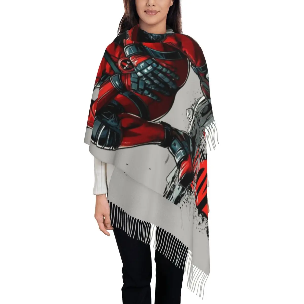 

Шарф из фильма «Дэдпул» на заказ для женщин, длинные зимне-осенние теплые шаль с кисточками, шарфы унисекс