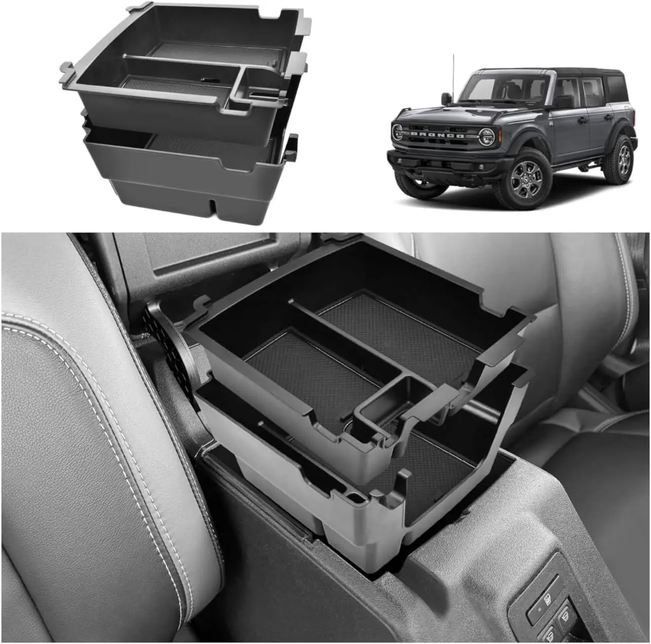 

For 2025 Ford Bronco Armrest Storage Boxs Not for Sport Model For Ford Bronco 2025 Double-Layer Center Console Organizers