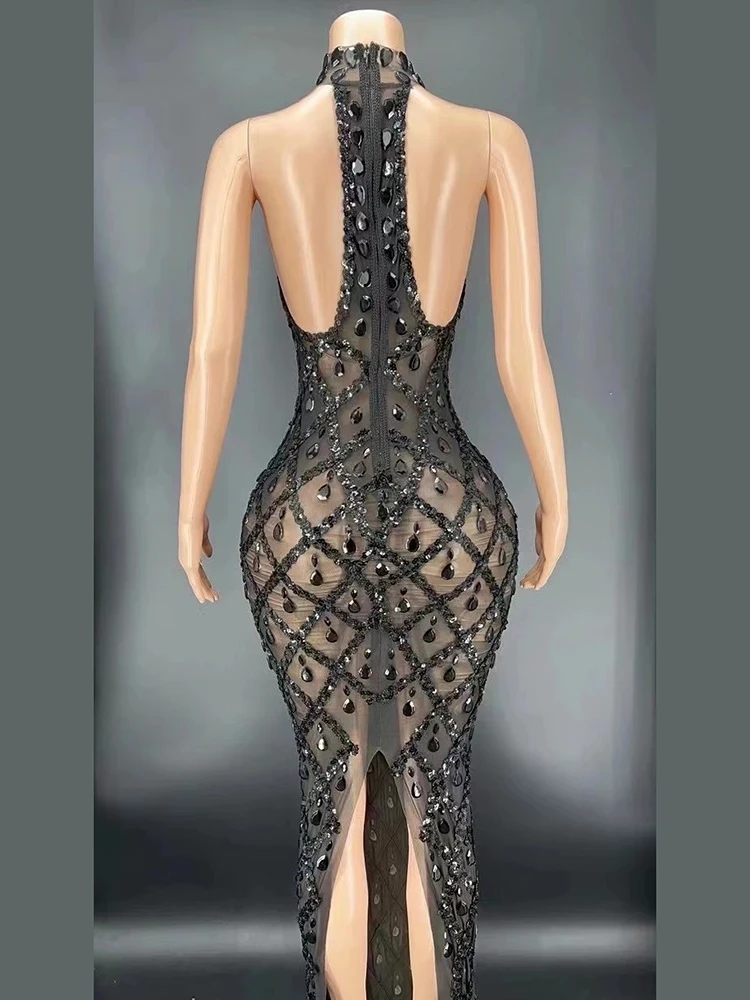 หินสีชมพูชุด Mermaid Bodycon Halter Ballroom Evening เทศกาลเสื้อผ้า Rhinestone Prom แสดงเครื่องแต่งกาย