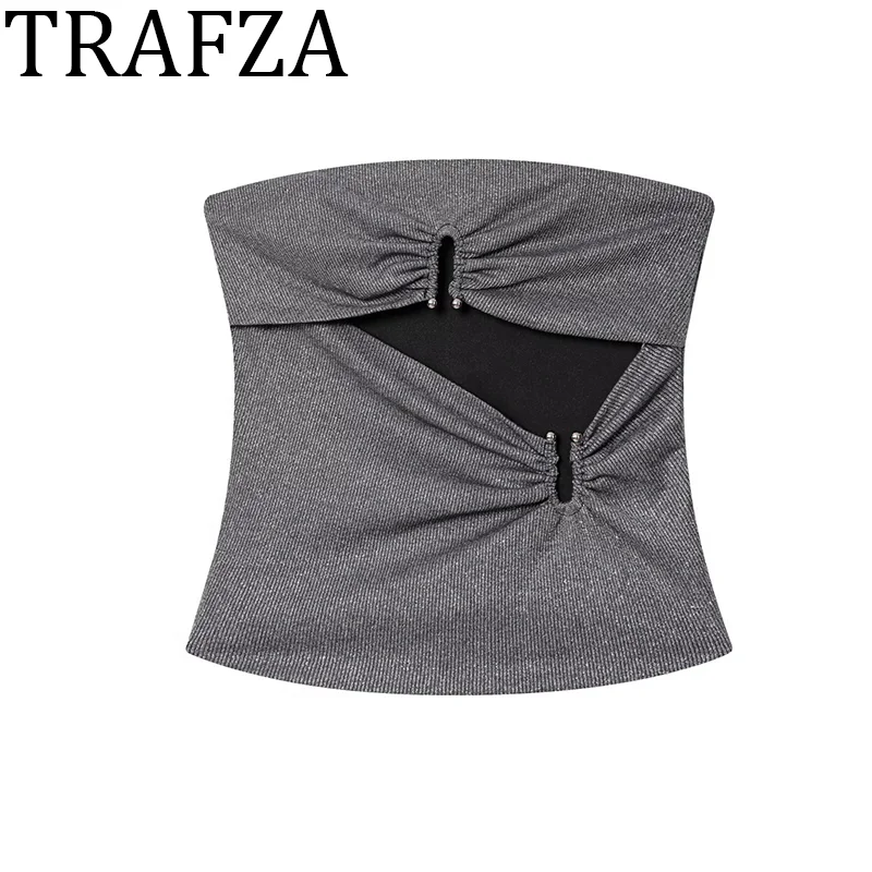 

TRAFZA женский модный топ без бретелек с вырезами, сексуальный топ без рукавов, женский повседневный жилет 2025, майка с открытой спиной, короткий топ y2k