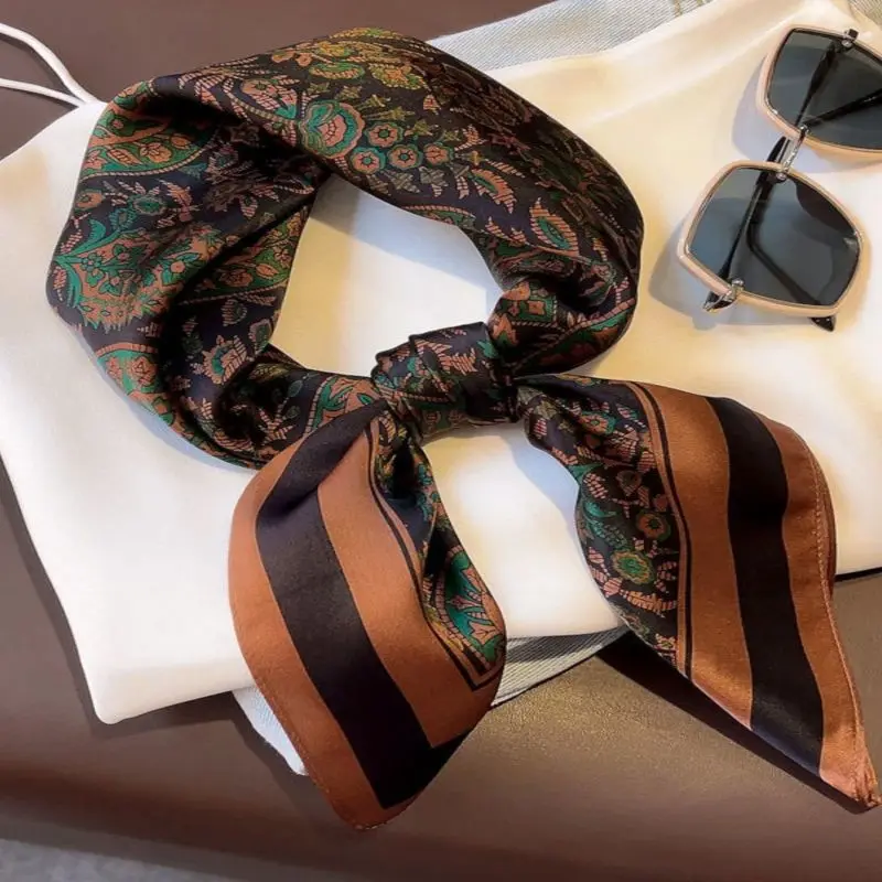 女性用ヘッドウェア付きシルクスカーフ,ヘアとバッグアクセサリー,多用途の高度なスカーフ,最高のパーティーギフト,70x70cm,新しいファッション