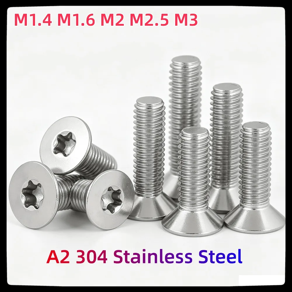 304 Stainless Steel Torx Pan Head Bolt 50/100pcs GB2672 Six Lobe Round Button Head Screw M1.4 M1.6 M2 M2.5, Sizes 3mm to 30mm