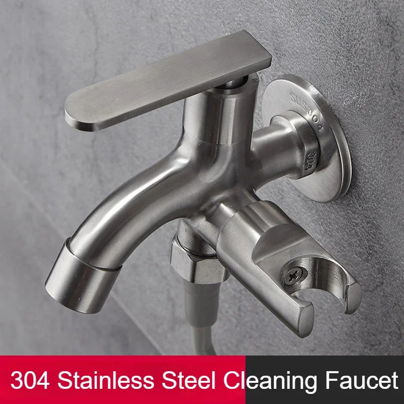 1 in 2 Out Two Way Water Tap Bathroom Faucet with Bidet Spray Holder G1/2 Interface Hose Toilet Faucets Bathroom Accessories