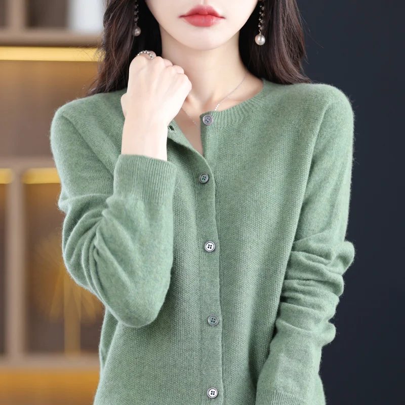 Cardigan en maille prêt-à-porter pour femme, col rond, coupe ample, manches longues, idéal comme vêtement d'extérieur, nouvelle collection printemps