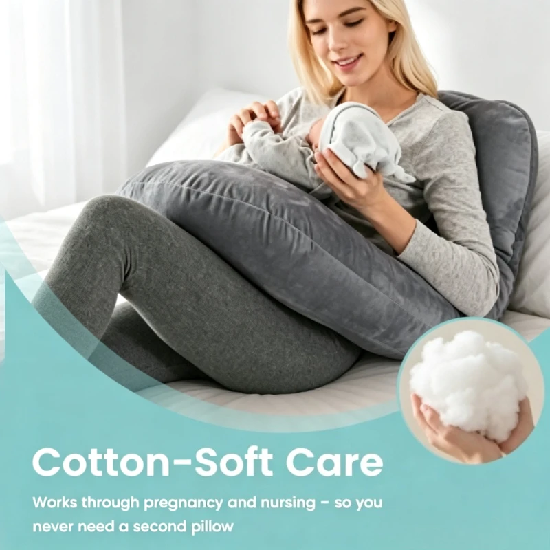 Soft Velvet J-Shaped Full Body Maternity Pillow Pregnant Women Back Leg Tummy Support Comfort Sleeping Pillow Festival Present