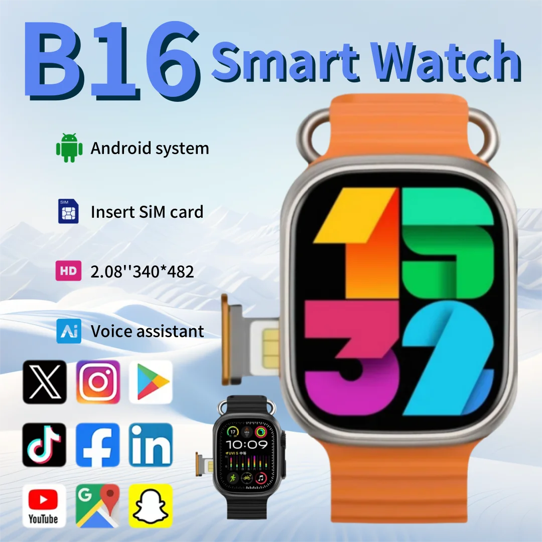 

2025 Новые 4G All Network B16 Смарт-часы Android Работает S10 Система GPS Карта Google Play Шагомер Трекер сна SIM-карта