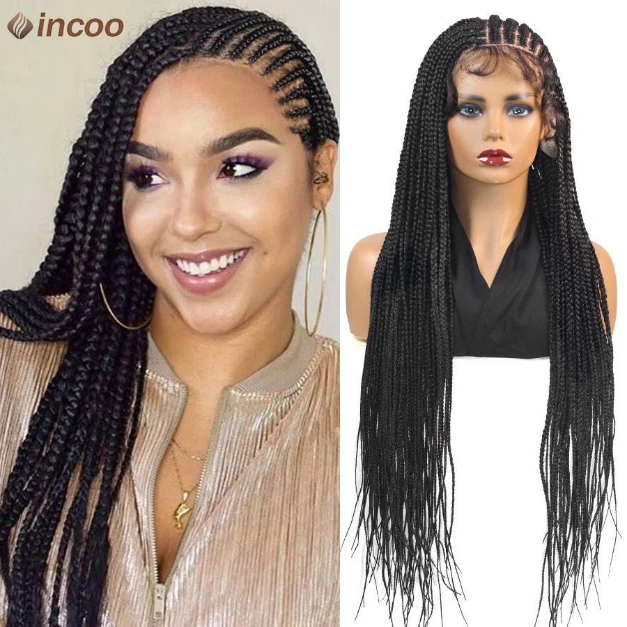 Incoo Synthetic Fulani Full Lace Braided Wigs Knotless Box Cornrow Braids Wig With Baby Hair New Designed Braids For Black Women