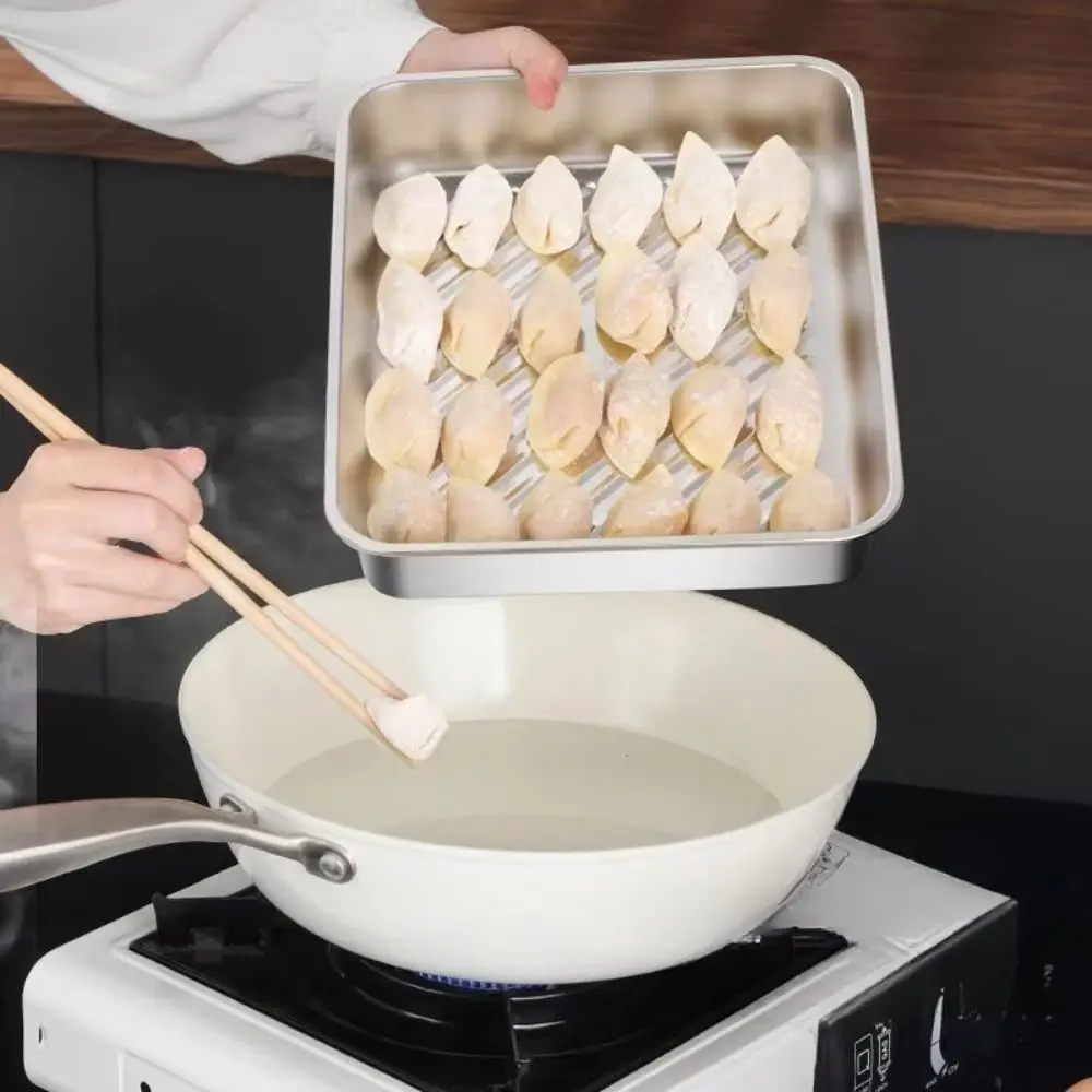 

3Pcs Stainless Steel Dumpling Storage Box with Lid Food-Grade Kitchen Serving Plate Rectangular Refrigerator Organizer