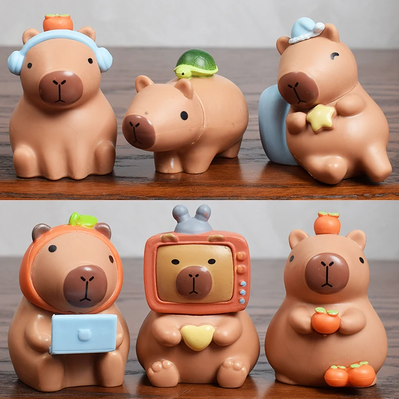 6PCS Cute Capybara Anime Action Figure Cartoon Capibala Toys Boys Girl Animal Decoration Accessories Birthday Gifts