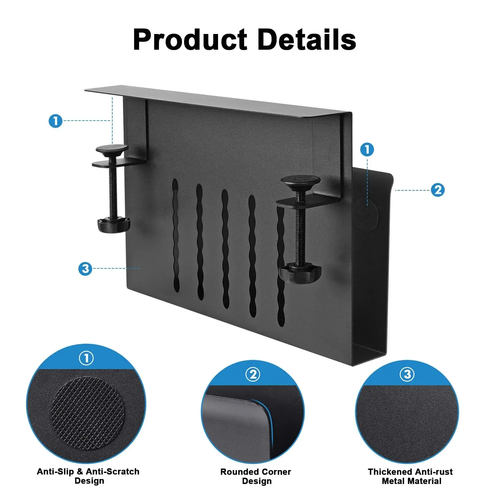 Desk Side Storage Organizer, Under Desk Laptop Holder Clamp on Table Shelf, No Drill Laptop Desk Mount Office Storage Rack