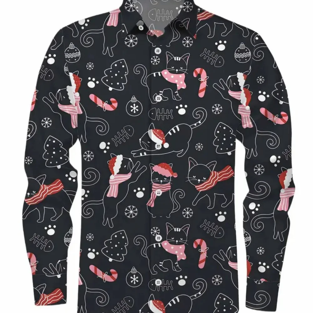 

Men's Christmas Long Sleeve Lapel Shirt Casual Comfortable Fashionable Holiday Party 3D Printed plus Size Clothing